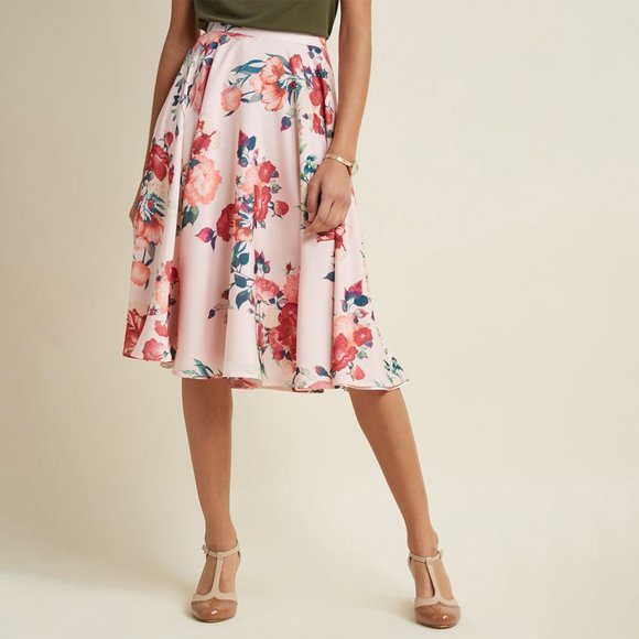 Modcloth Floral A-Line Skirt - Pink and Red - Picture 9 of 11